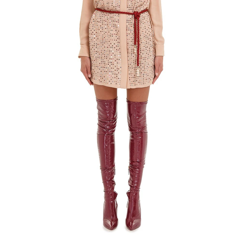 Arden Furtado/ г. Весенне-осенние женские модные Бордовые сапоги на высоком каблуке 12 см красные сапоги выше колена, эластичные сапоги