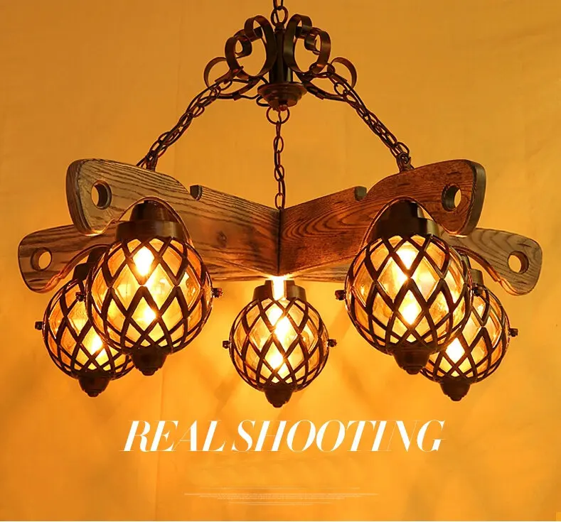 Retro LED Chandelier Light lustres para sala de jantar Wooden