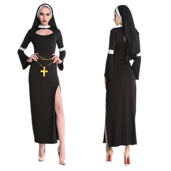 

Cosplay The Nun clothing women black dress / hat cross priest costume Halloween devil ghost vampire costume adult