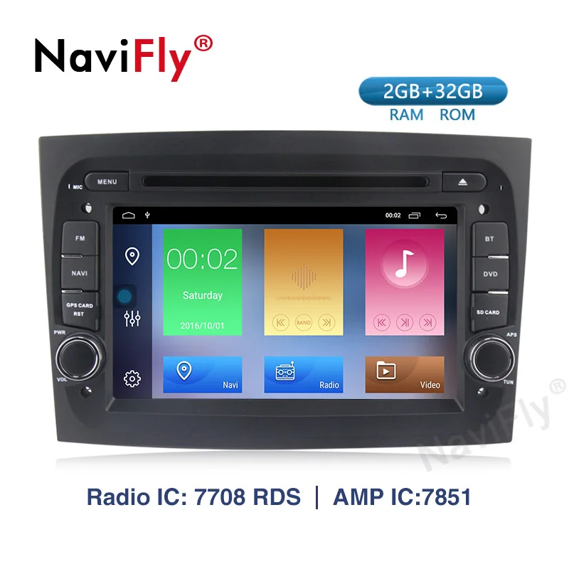 Cheap NaviFly Din 2G+32G Android 9.1 Car DVD Radio player for Fiat Doblo 2016 2017 GPS Navigation 7708IC TDA7851 WIFI Bluetooth 2