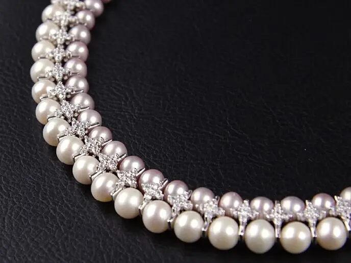 Ожерелье из натурального пресноводного жемчуга AA 9 10 мм 2 ряда|jewelry silver necklace|jewelry
