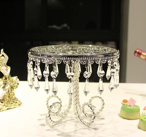 Vintage Alloy Metal Cake Stand Plate Ornamental Glass Dessert Serving Tray Decor Dinnerware for Home Bakery Cafe and Restaurant