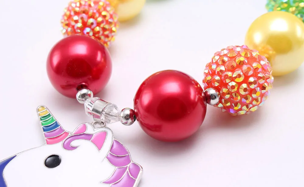 MHS. SUN модное дизайнерское массивное ожерелье из бусин с милыми подвесками в виде единорога, разноцветные акриловые бусины, массивное ожерелье для детей