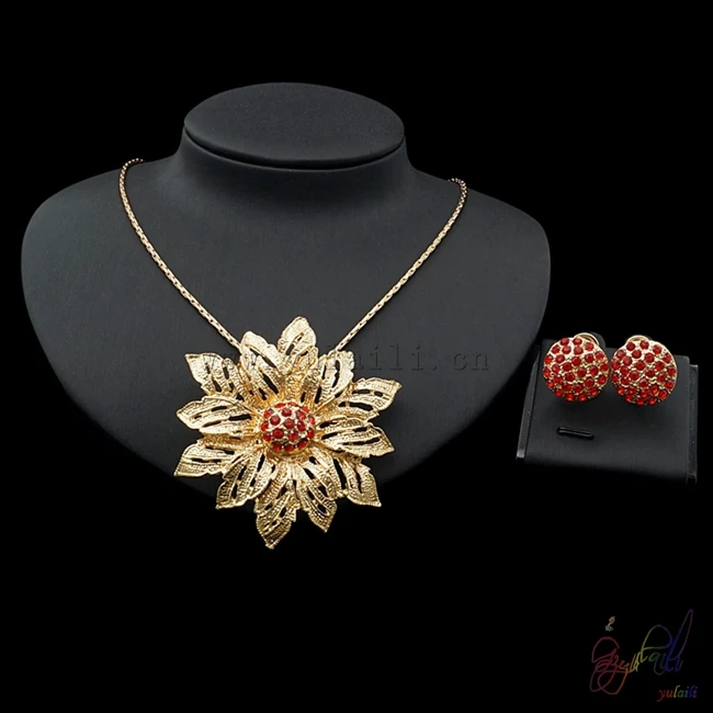 

Yulaili Free Delivery Crystal Flower Design High Quality Necklace Earrings Two Jewelry Sets