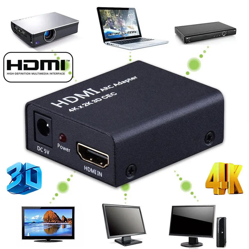 

HDMI ARC Adapter to HDMI Optical/Toslink SPDIF Audio Converter 3D 1080P 4K 2K CEC for Laptop VCR PS4 TV HD Camera Amplifier