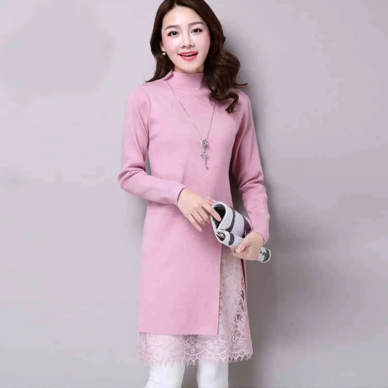 Женское трикотажное платье свитер с высоким воротником и длинным рукавом|dress