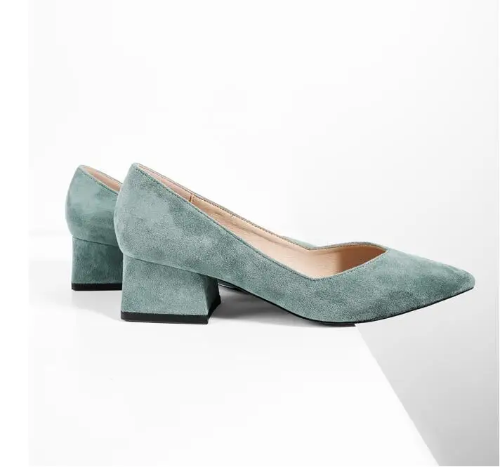 XGRAVITY/Зеленые простые пикантные туфли-лодочки с острым носком женская обувь на высоком каблуке Женская Повседневная замшевая модная обувь на массивном каблуке с закрытым носком A037