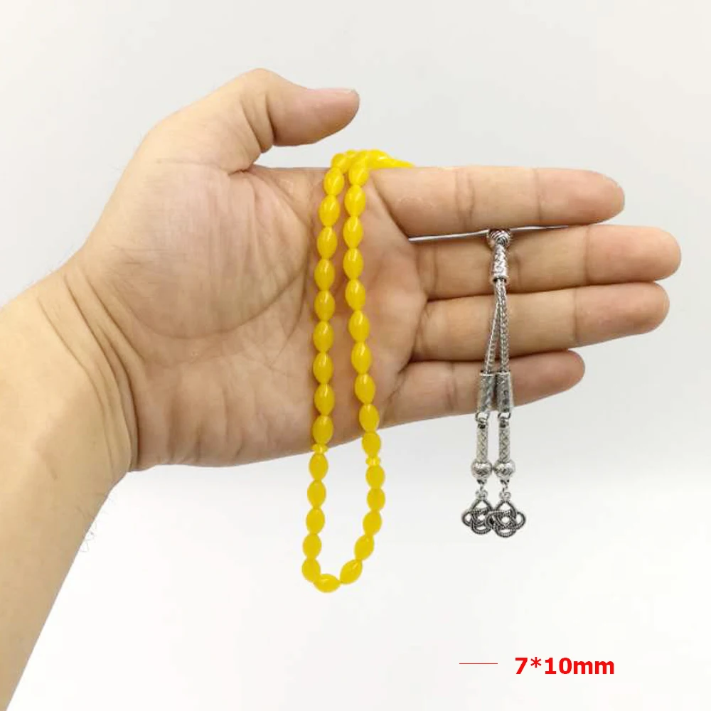 Ambers цвет Tasbih 33 бусины желтый смолы мусульманских четки подарок Рамадан ислам браслеты мужской золотой браслет