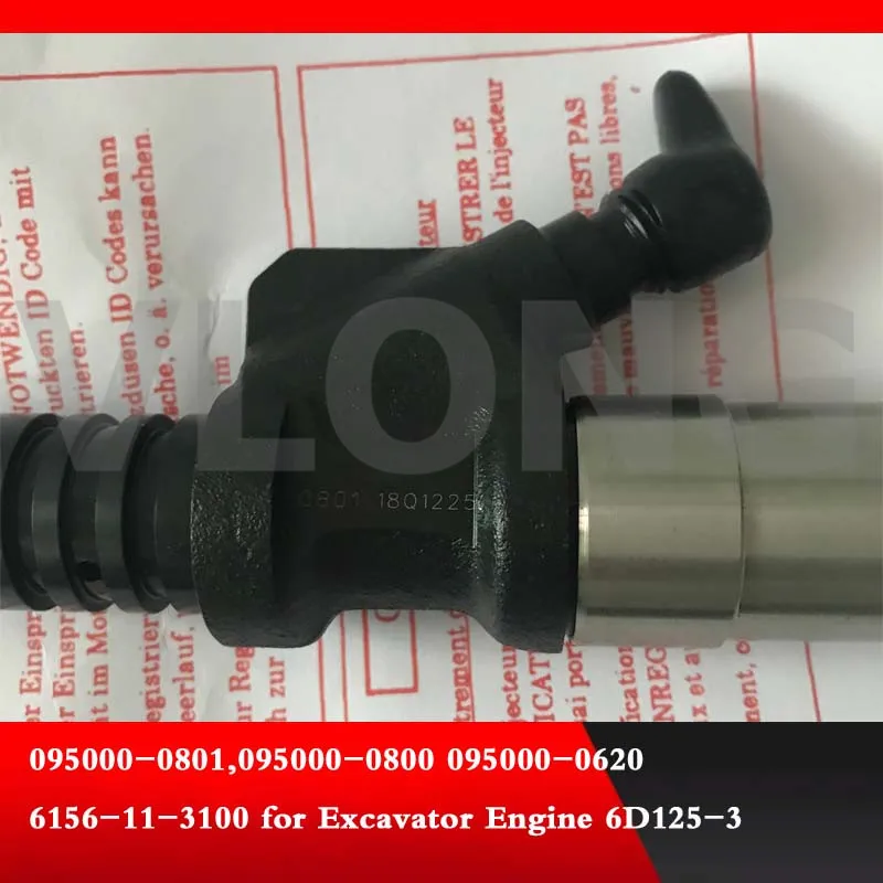 Подлинный и абсолютно дизельный инжектор common rail 095000-0801,095000-0800 095000-0620 6156-11-3100 для экскаватора двигателя 6D125-3