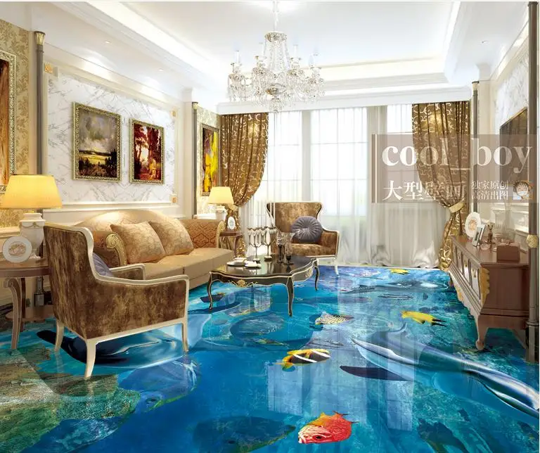 

photo wall mural 3d floor Dolphin Ocean wallpapers for living room 3d floor wallpaper geometric wallpaper