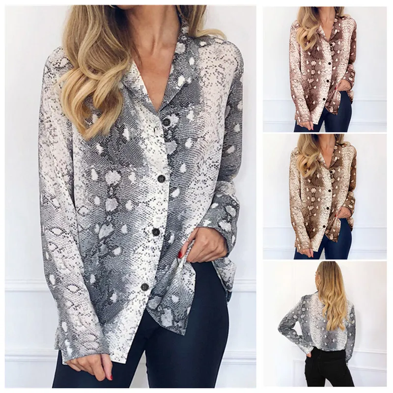 

iClosam Women Snake Animal Print Blouses 2019 Summer Casual Long Sleeve Shirt Chiffon Blouses Loose Tops Stylish Shirt
