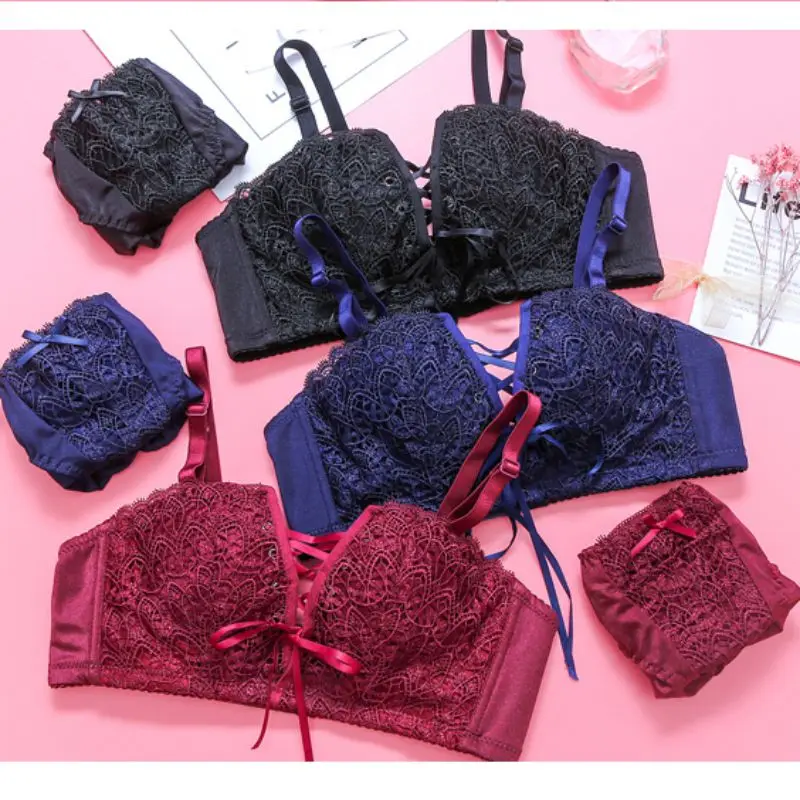 

2019 Women Push Up Straps Belt Lace Up Femme Sweet Bra Set Intimates Bra Set Sexy Underwear Lingerie