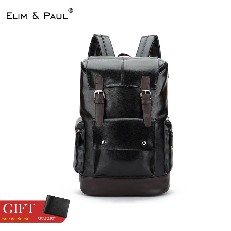 

New Fashion PU Leather Backpack Men Travel Backpacks Laptop Bag Bookbags Anti Theft Backpack Luxury Belts mochila hombre