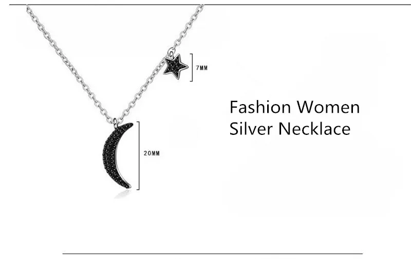 TJP New Fashion Zircon Black Moon Star Female Pendants Necklace Jewelry Women 925 Silver Choker Necklace For Girl Accessories