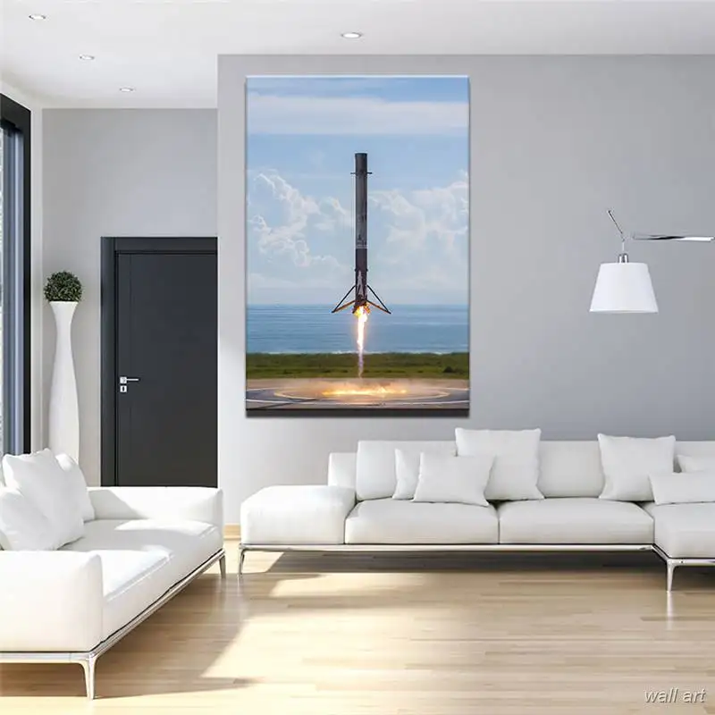 Canvas Paintings Wall Art For Living Room Home Decor 1 Pieces Rocket Launching Landscape Pictures Framed Hd Prints Falcon Poster | Дом и сад
