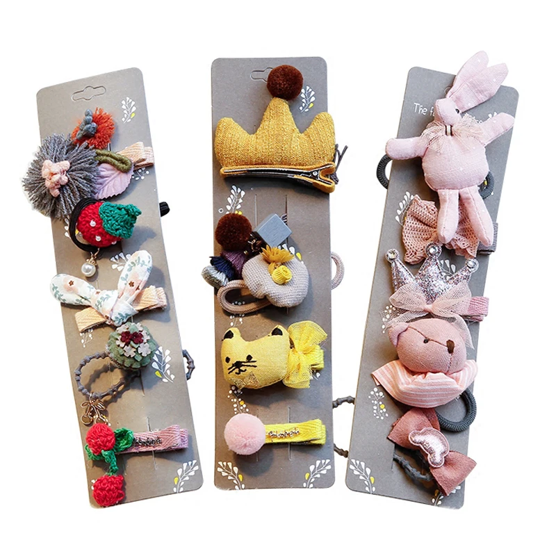 

New Children's Hair Accessories Set 5Pcs/Set Bunny Rabbit Hairpins Cartoon Bear Crown Hair Clips Hair Rubber Bands Headwear Set