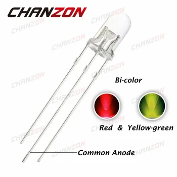

100pcs 5mm LED Diode Red Yellow Green Common Anode 5 mm Transparent 20mA Round Bicolor Light-Emitting Diode LED Lamp Light