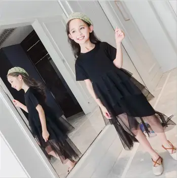 

2019 Korean style girls ruffles dress patchwork cotton voile fashion summer girls dresses 4-9t B648