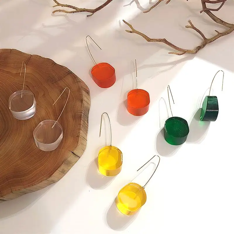 

Transparent Colorful Acrylic Drop Earrings For Women 2019 New Statement Geometric Earrings Trendy Jewelry Orange Green Yellow