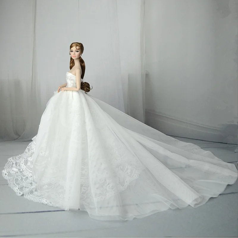 Белое кружевное свадебное платье ручной работы для куклы Барби, наряды принцессы, вечерние платья, бальные свадебные платья, аксессуары для куклы