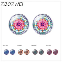 ZBOZWEI Классическая Мандала Цветок буддистский символ ом кулон с мотивами дзен стекло кабошон серьга-кнопка, винтажные серебряные ювелирные изделия для женщин