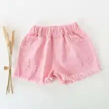 Летние джинсовые штаны для маленьких девочек детские повседневные джинсовые штаны с дырками одежда для малышей хлопковые джинсовые шорты с дырками Популярные штаны tide От 3 до 15 лет