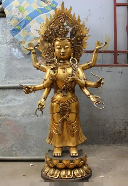

song voge gem S6671 52" Tibet Bronze Gilt Buddhism Vajra 8 Hands Ushnishavijaya Buddha Pot Statue