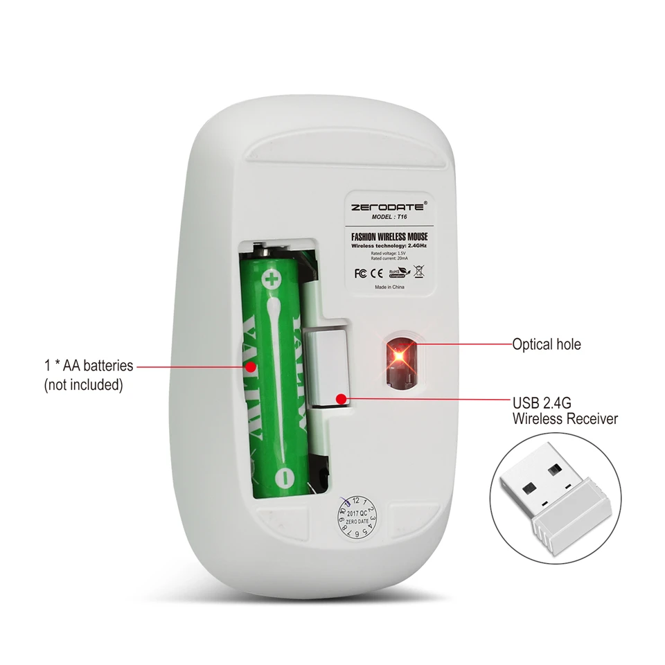 2,4G беспроводная мышь обе руки 2,4 Ghz 1600 dpi Мышь 1,5 V 20mA с питанием от батареи мыши для настольного компьютера ноутбука игры офиса