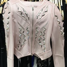 Повязки Женская куртка стрейч плотно ночной клуб леди день рождения пикантные дикий отдых праздничный комплект бусины металлического листа