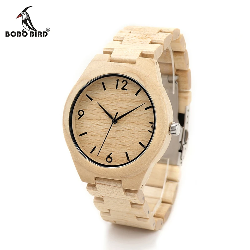 BOBO BIRD Maple Wooden Watches Mens Luxury Brand Quartz Clock Simplified All Wood Classic Band Wristwatches for Men