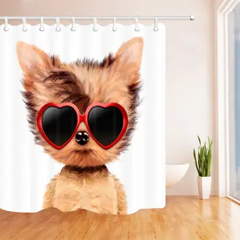 

Funny Baby Dog Sunglasses Bathroom Shower Curtain Waterproof Fabric & Hooks