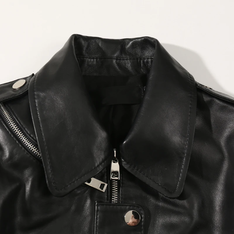 2019 Spring Version of The Slim Slimming Locomotive Sheepskin Leather Short Jacket Real Leather Jacket