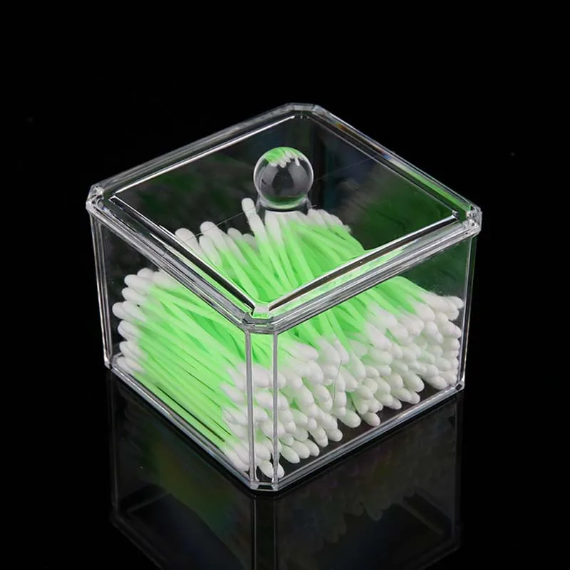 New Clear Acrylic Q tip Holder Box With Cover Cotton Swabs Stick