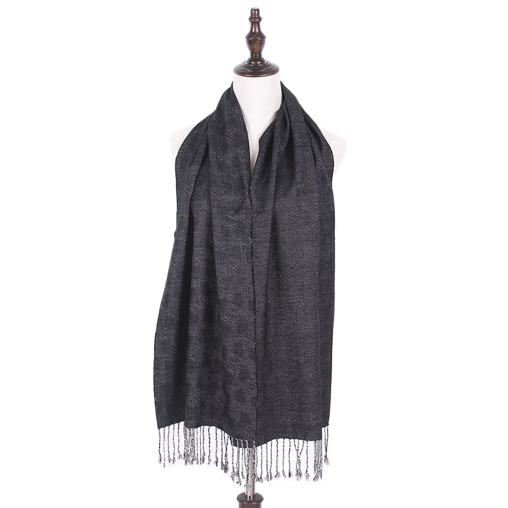 Men Cotton Scarf Soft Black Jacquard Shawl Male Stole Pashmina Fashion Warm Cozy Brand Homme head scarves for men