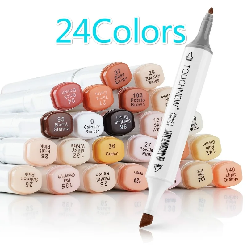 

TOUCHNEW 24 Colors Copic Marker Pens Blendable Alcohol Brush Pen Skin Tone Set for Portrait Illustration Drawing Art Markers