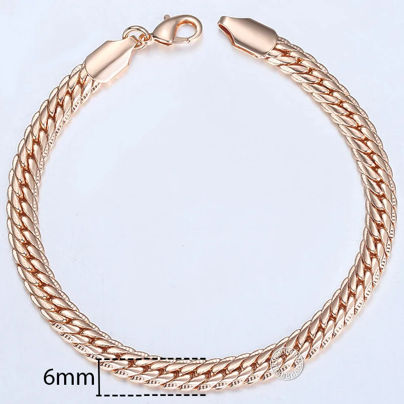 Jewelry Set For Women 585 Rose Gold Color Bracelet Necklace Hammered Herringbone Snake Chain Dropshipping Woman Jewelry KCS02