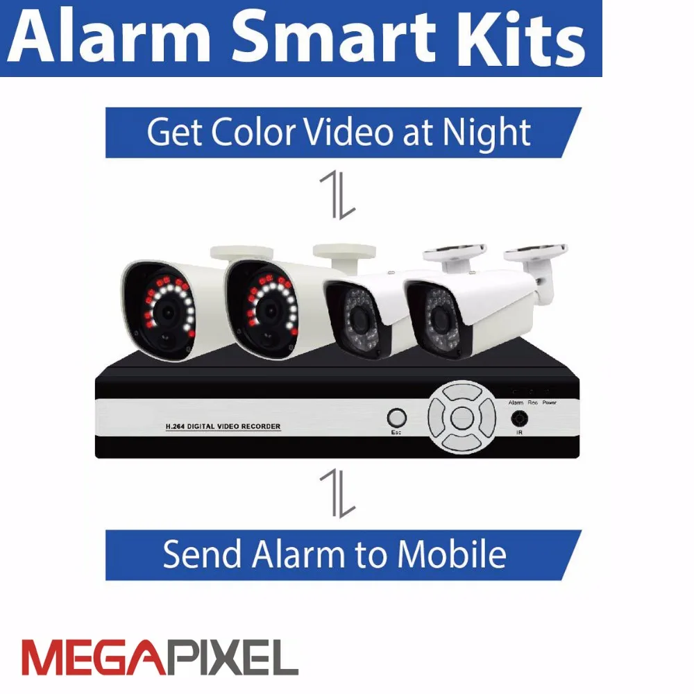 4CH CCTV video surveillance Smart Alarm kits AHD compact camera kits
