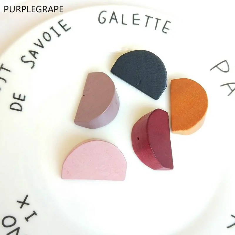 

Geometric wooden DIY earrings jewelry accessories making materials semi-circular slice color handmade wholesale 8 pieces