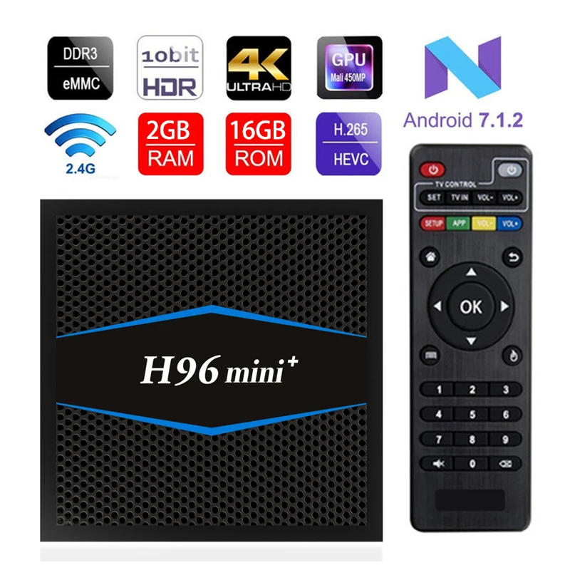 

H96 Mini Plus TV Box Android 7.1 Amlogic S905W Quad Core 2G RAM 16G ROM Set Top Box 2.4G Wifi HDMI2.0 3D H.265 4K Media Player