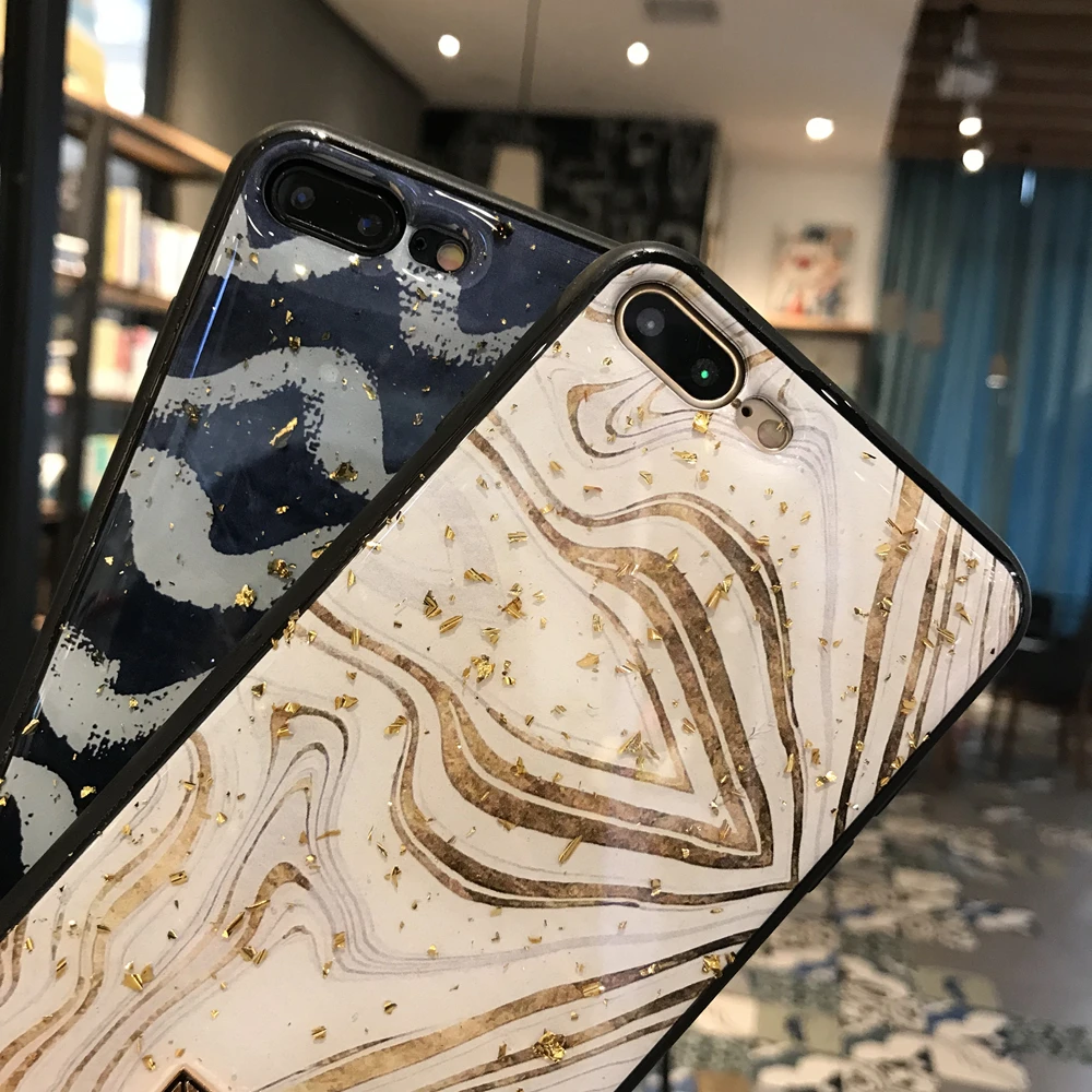 Luxury Gold Foil Glitter Phone Case For iPhone XS Max XR X Soft TPU Marble Stripe Cover For iPhone 7 8 6 6s Plus Case Coque (4)