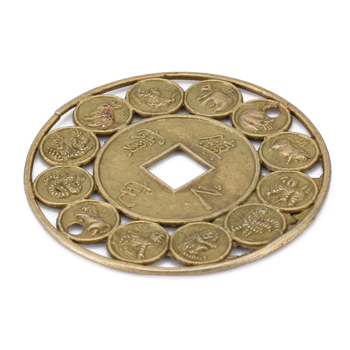 10Pcs 4.5cm Alloy Chinese Zodiac Feng Shui Coins Lucky Coin Prosperity Amulet Protection
