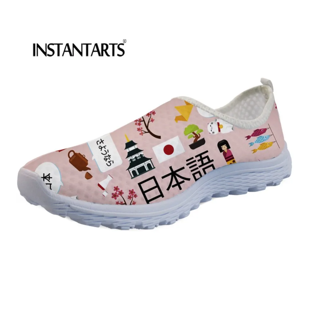 

INSTANTARTS Fashion Cartoon Shoes Women Cute Teacher Printed Flat Breathable Shoes for Girls Light Air Mesh Comfortable Sneakers