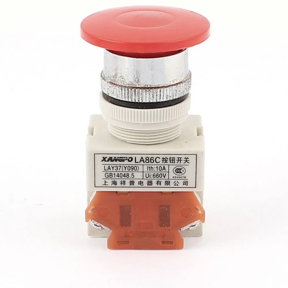 DC/AC 660V 10A Red Round Push Button Momentary Switch 4 Screw Terminal DPST 