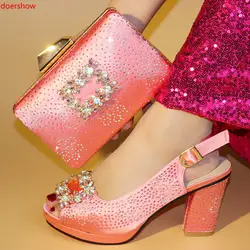 Doershow/розовые босоножки в нигерийском стиле и сумка в комплекте, высокое качество, модные итальянские туфли в африканском стиле и сумка в