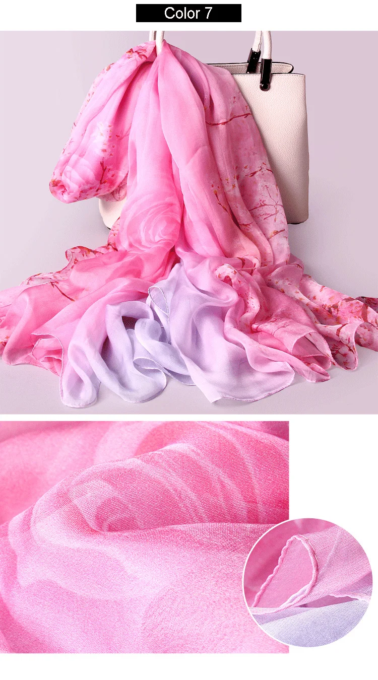 100% шелковый шарф для женщин 2019 шали и обертывания для дамы шифон печати хиджаб глушитель палантин Элитный бренд шелковый платок шарфы