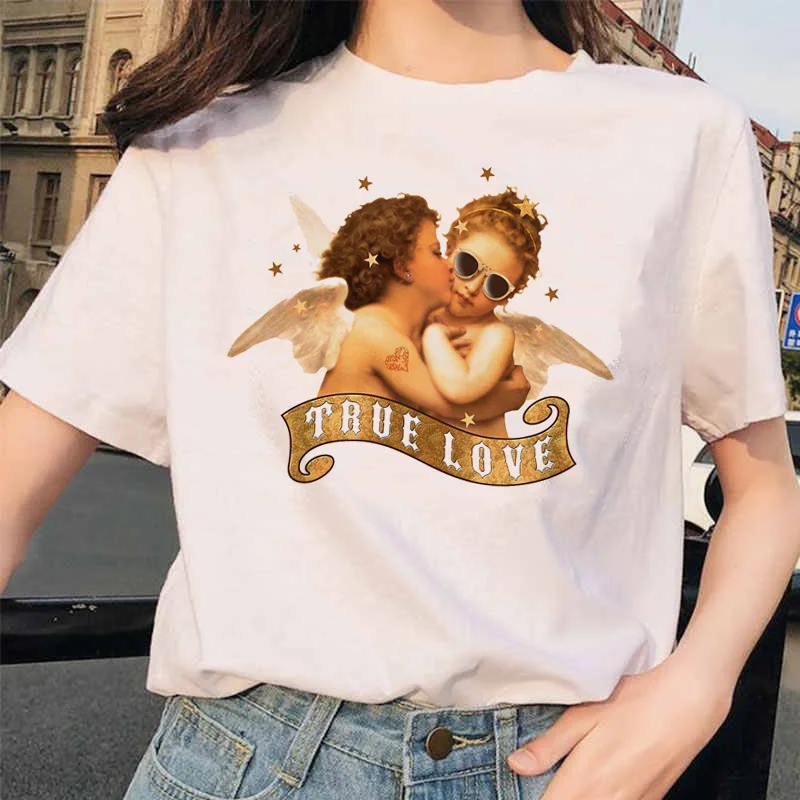 Angel Fashion Tees футболка Ullzang женская футболка с принтом Harajuku 90s Kawaii Одежда Футболка Топ летний Vogue grunge women ulzzang