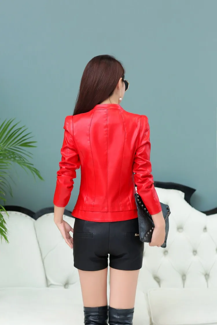 Женские кожаные куртки новые женские красные кожаные куртки и пальто размера плюс 4XL Женская тонкая одежда из искусственной кожи Верхняя одежда