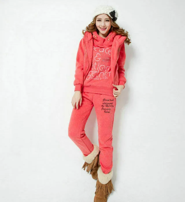 

Thick Winter 3 Piece Set Warm Suit Women Sportswear Costume & Hoodie Vest Pants & Casual Clothing Set Size M - XXL 5 Colors
