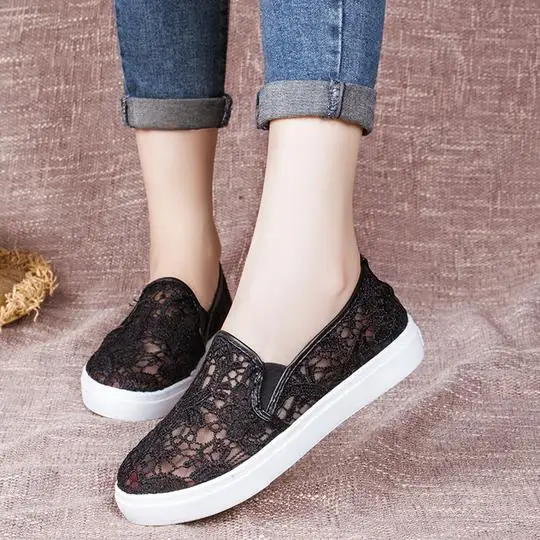 white lace slip on shoes