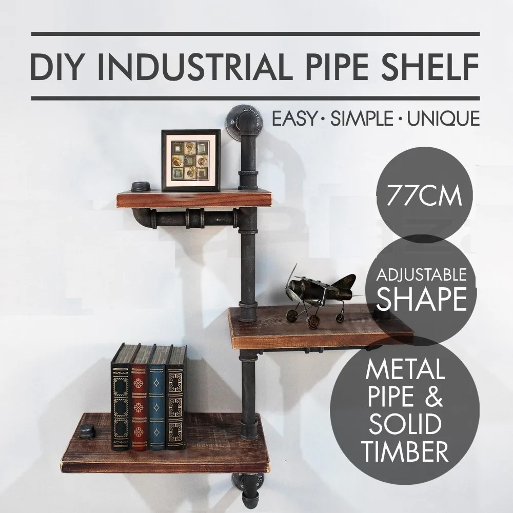 

Rustic Industrial DIY Metal Pipe Shelf Urban Iron Pipe 3 Tier Wooden Wall Shelf Storage Holders Racks
